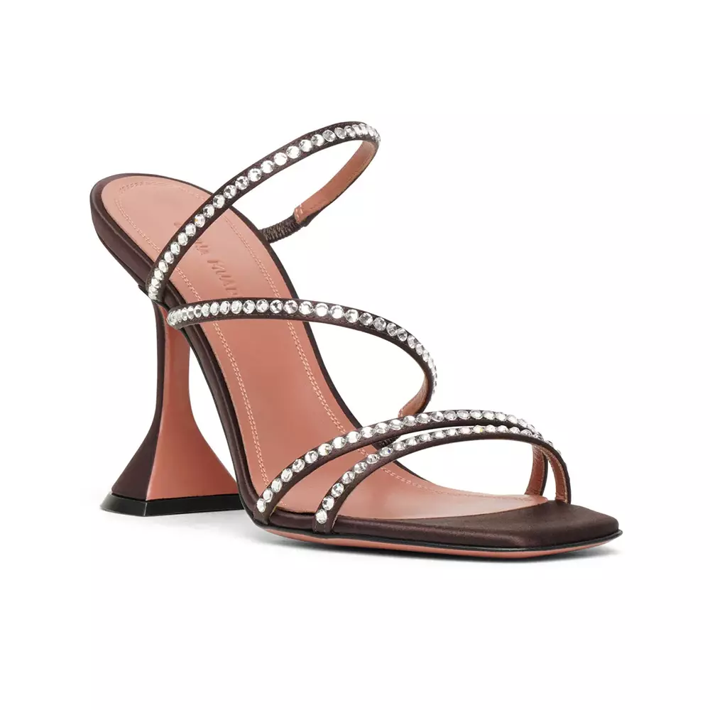 Jual Amina Muaddi Amina Muaddi Naima 95 Strappy Satin Heels Dark