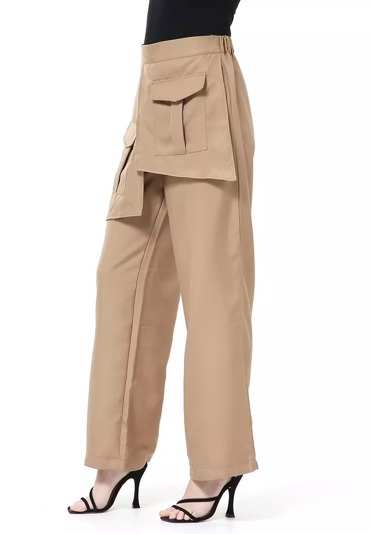 Stella Long Pants Celana Panjang Kasual Wanita Model Pocket Material Cotton ORIGINAL - Choco