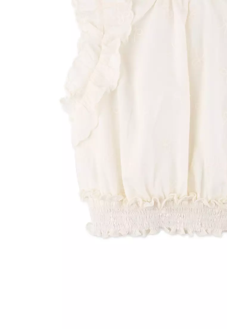 Carmela All-Over Bow Embroidered Top with Ruffles