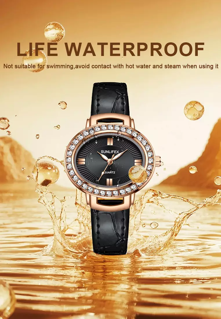 Jam Tangan Wanita Original Korea Kuarsa Antik Tali Kulit Kasual Oval Jam Tangan Cewek E052 black