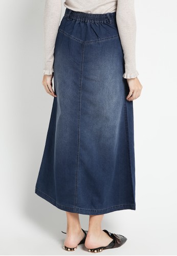 Jual GEELA Dark Blue Denim Maxi Skirt Original ZALORA 