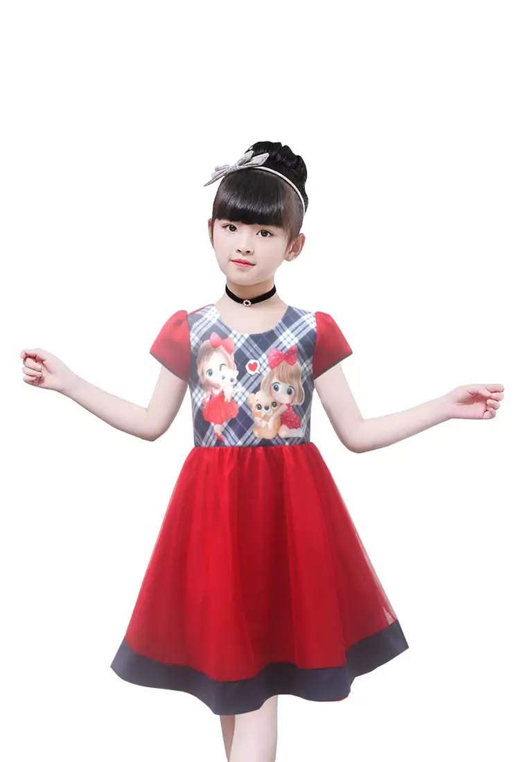 Two Mix Dress Anak Perempuan Fashion Nonik Cantik Usia 1-12 Tahun 4229 Merah