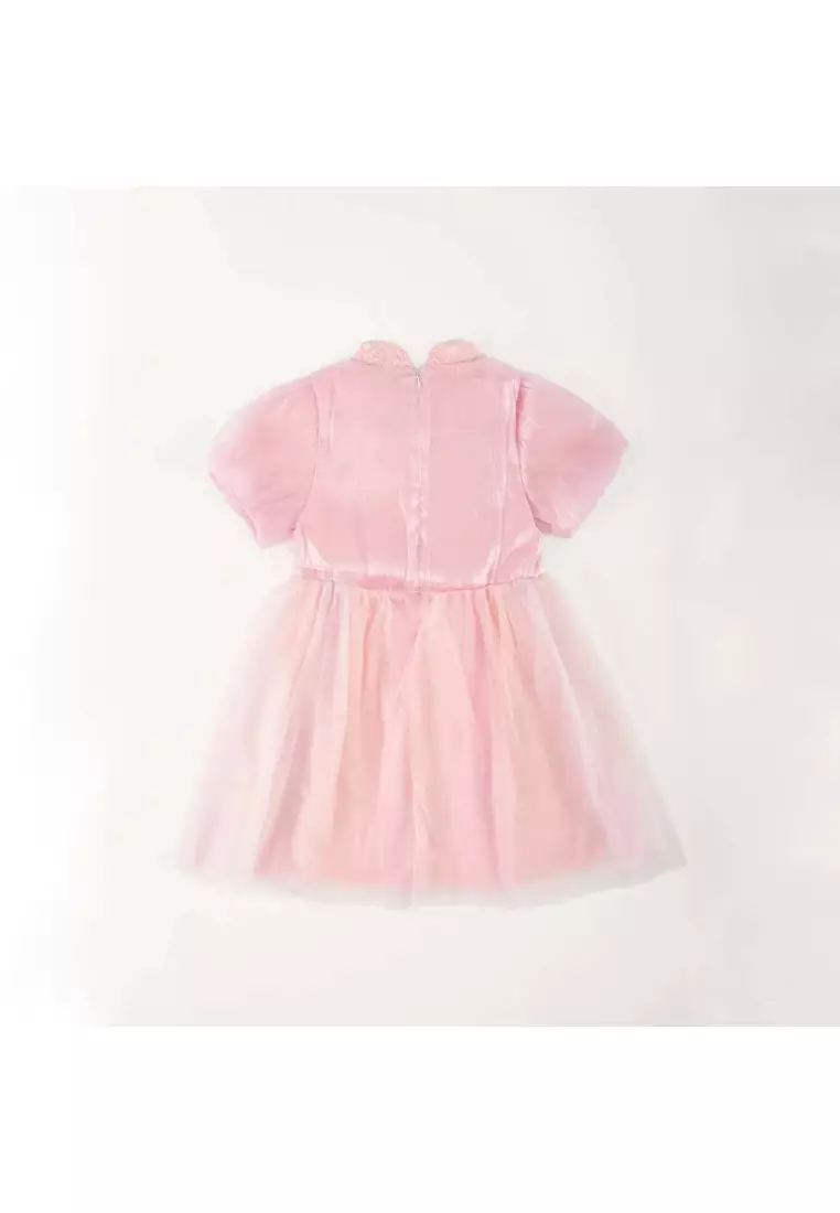 粉紅色獨角獸蕾絲薄紗嬰兒女童旗袍連衣裙0851