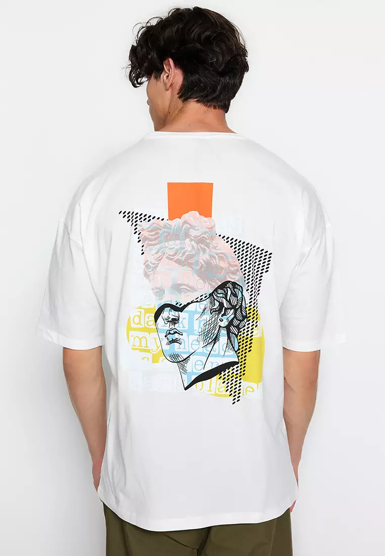 Ecru Unisex Oversize/Wide-Cut Knitted T-Shirt