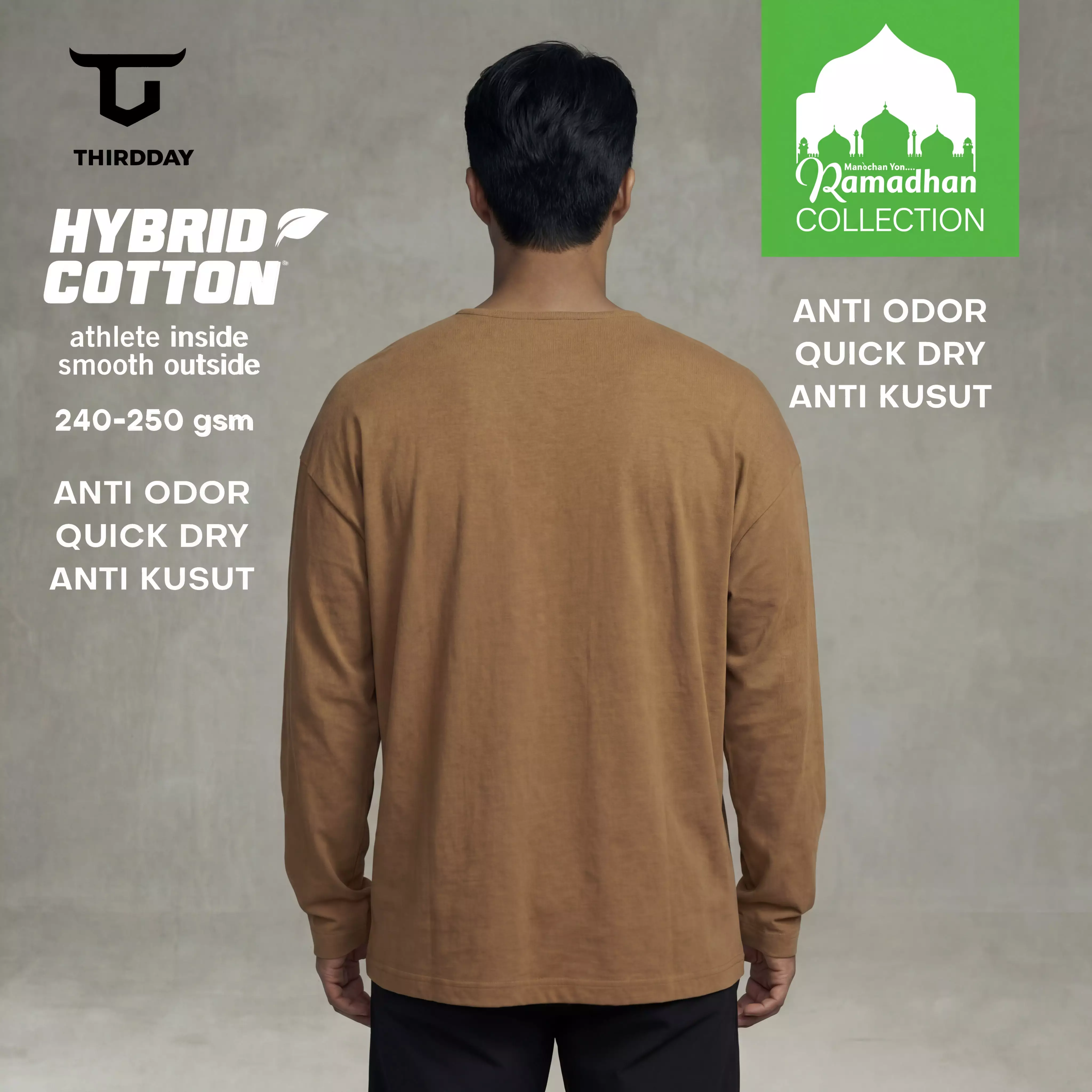 THIRDDAY Baju Koko Oversize Pria Lengan Panjang Kalcer Hybrid Cotton 240gsm coklat khaki MTZ16