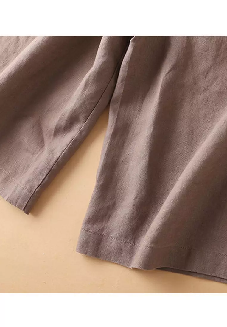 Loose Straight Cotton-flax Cropped Shorts RZ9112