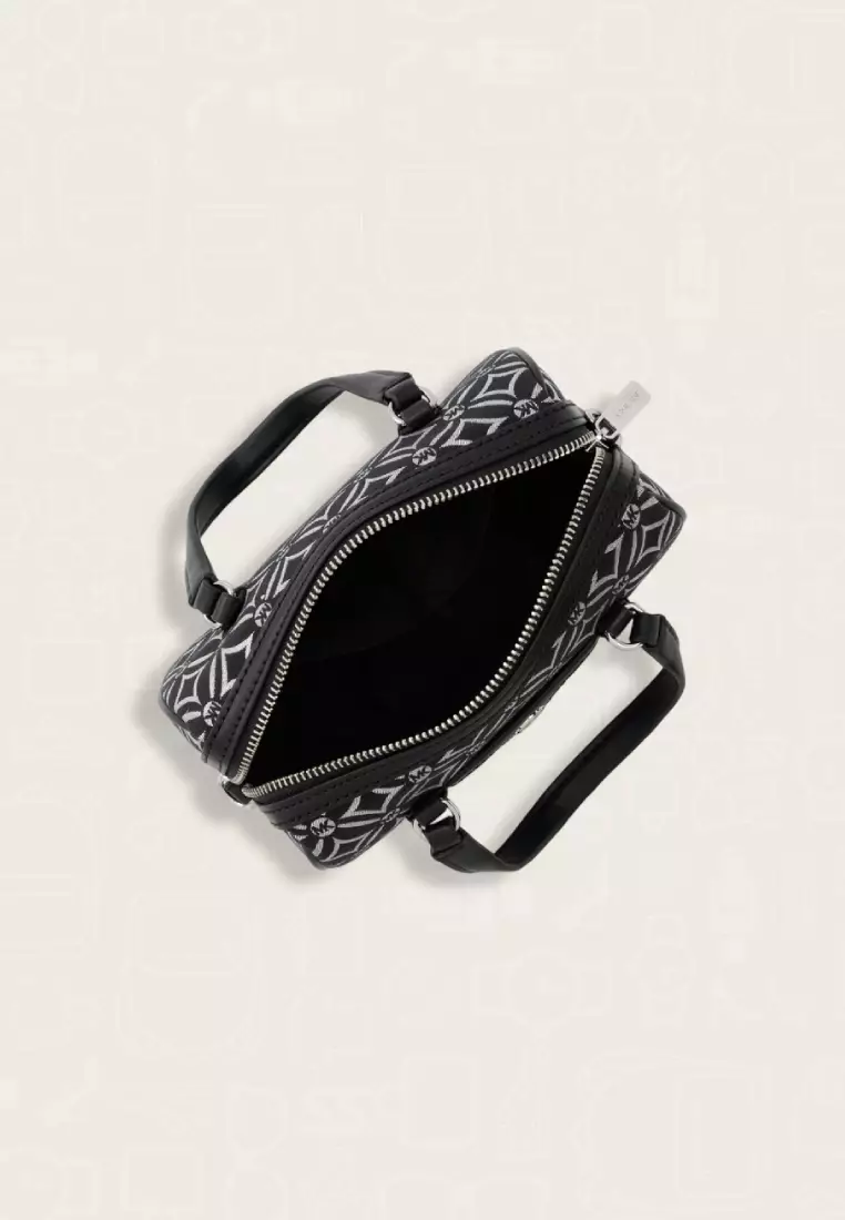 Michael Kors Small Metallic Logo Jacquard Duffel Crossbody Bag Black Silver