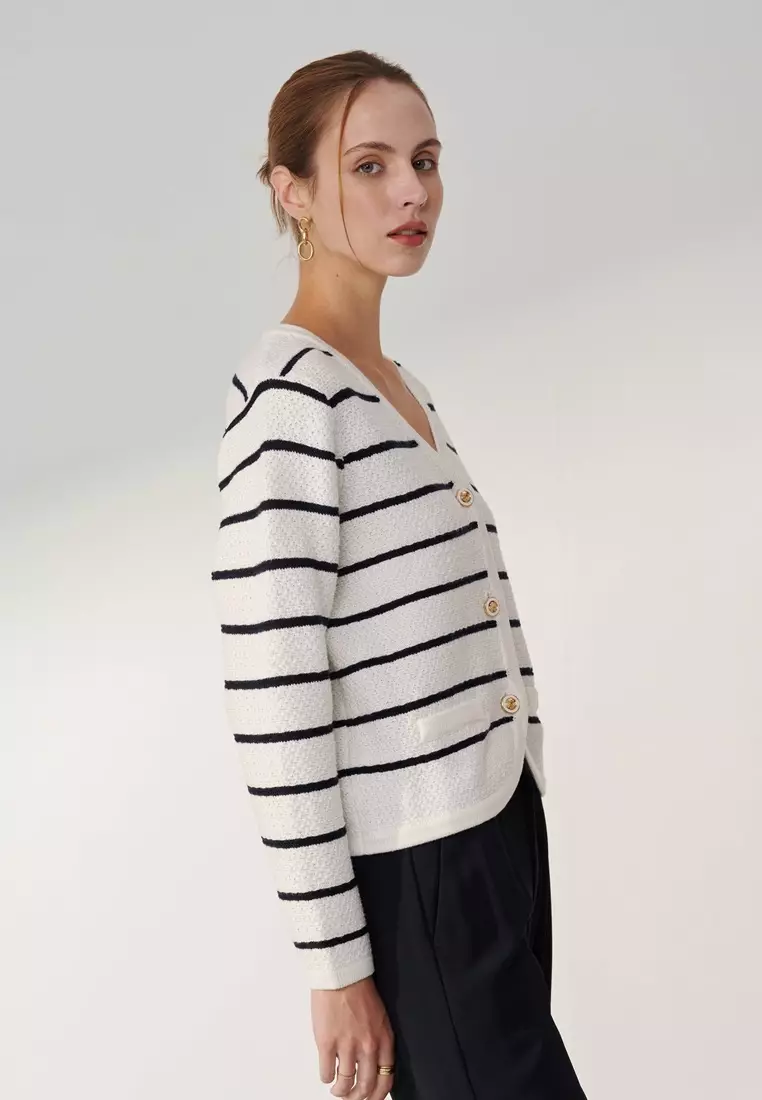 White Stripe Knit Jacket