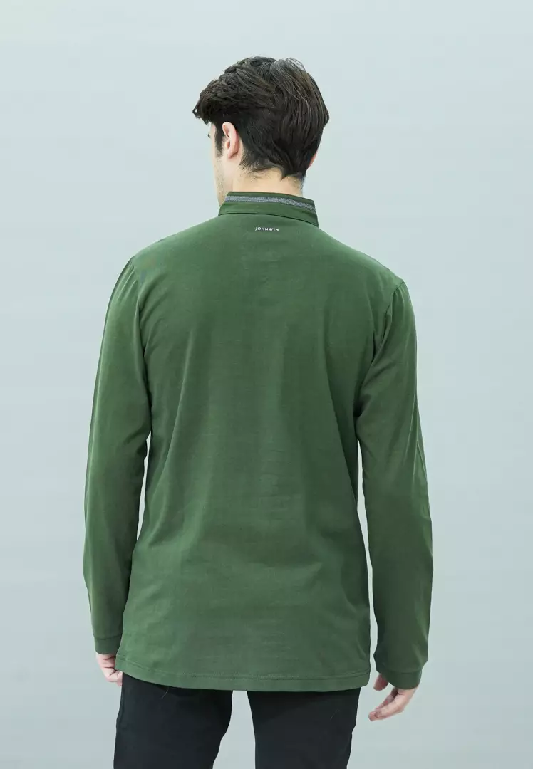 Johnwin - Kaos Henley - Kaos Lengan Panjang - Hijau - Kerah Shanghai - APS.630.M457E.23.C-L/S