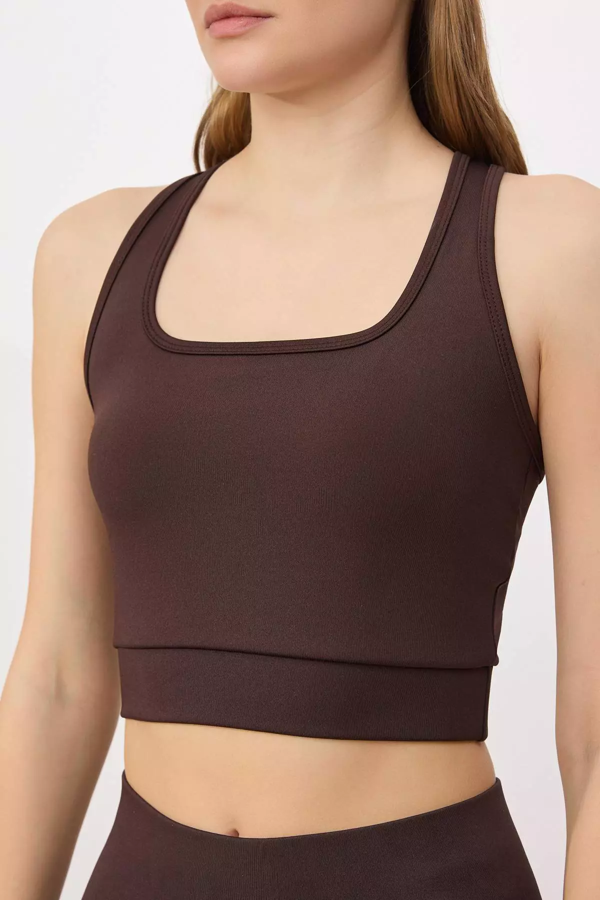 Brown Supportive/Shaping Back Detailed Thick Strap Knitted Sports Bra Twoss22Ss4