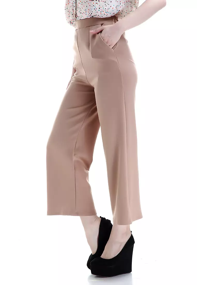 Xana Celana Kulot Bawahan Wanita Motif Solid Design Simple Woman - Mocca