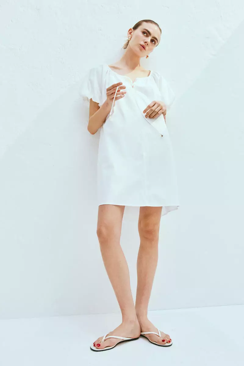 Drawstring-neck dress