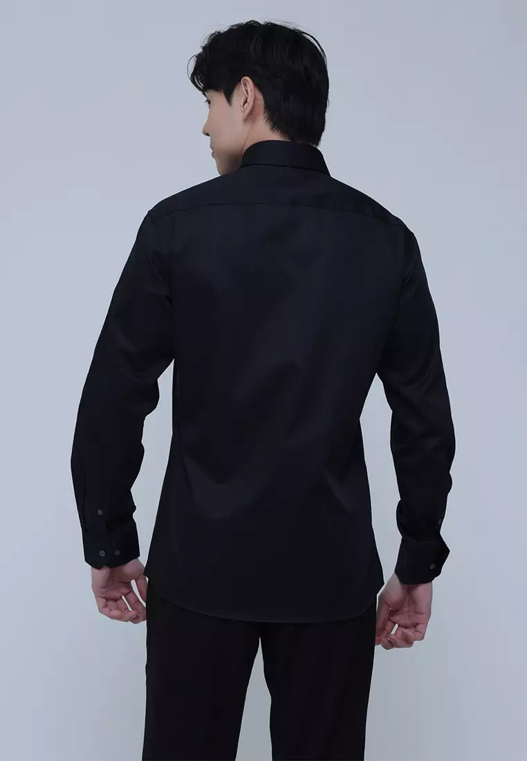 Slim Fit Solid Cotton Long Sleeve Dress Shirt