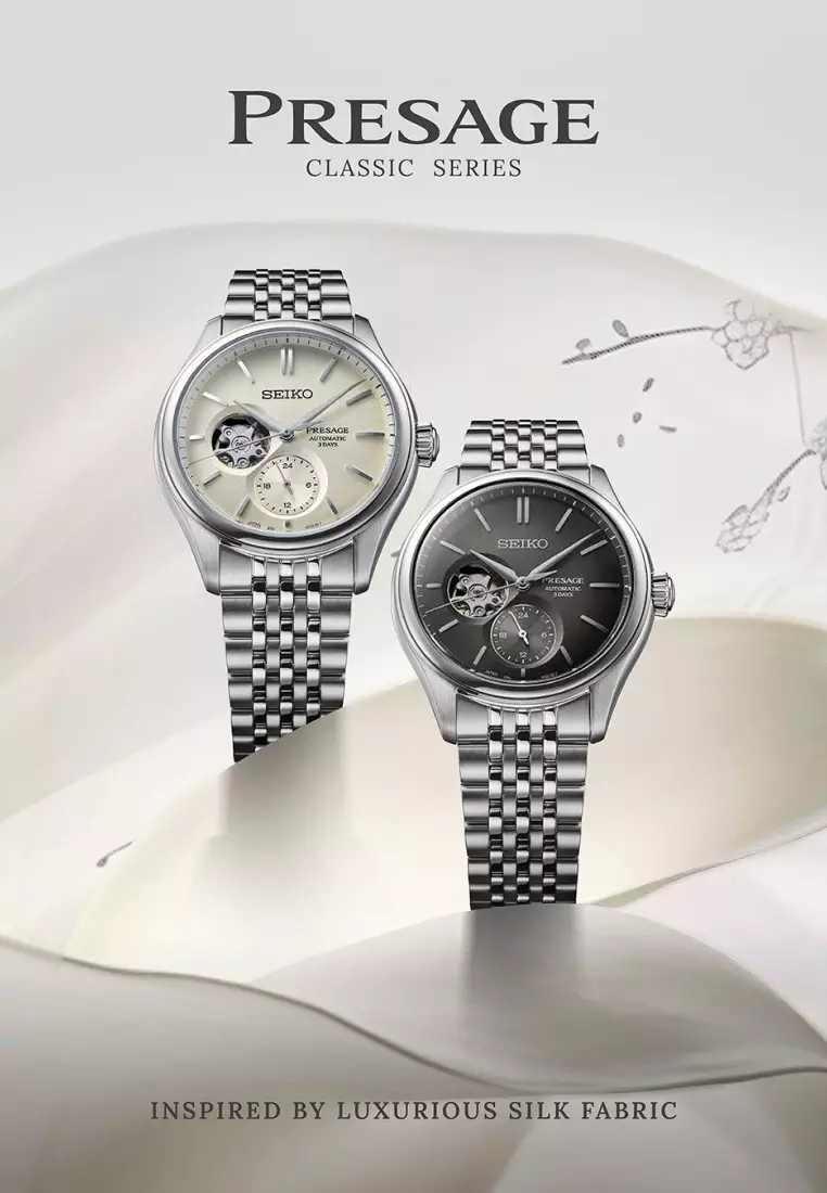 Seiko Presage Classic Series Semi-Skeleton ‘Sumiiro’ Open Heart Design Stainless Steel Band Automatic Watch SPB471J1