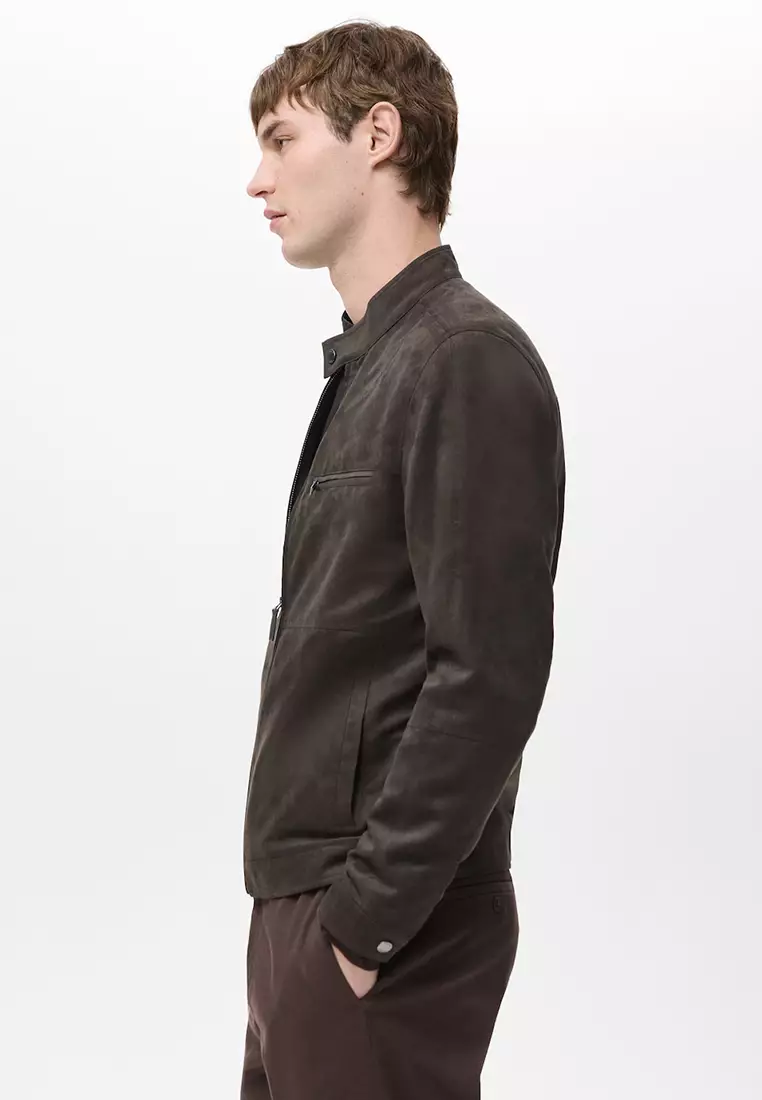 Suede-Effect Biker Jacket