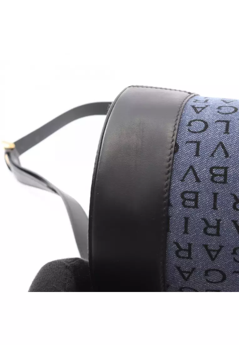 Pre-Loved Bvlgari B-ZERO1 B zero one logomania Shoulder bag canvas leather blue black