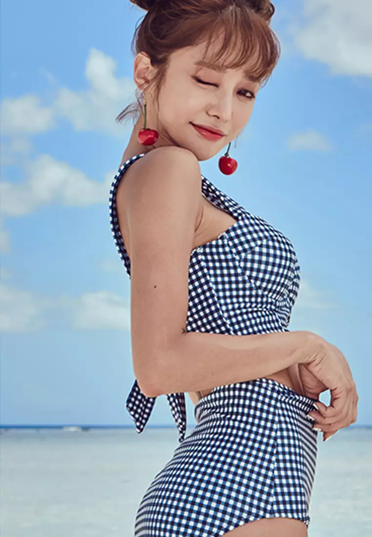 Blue Checked Two-Piece Swimsuit CA060710