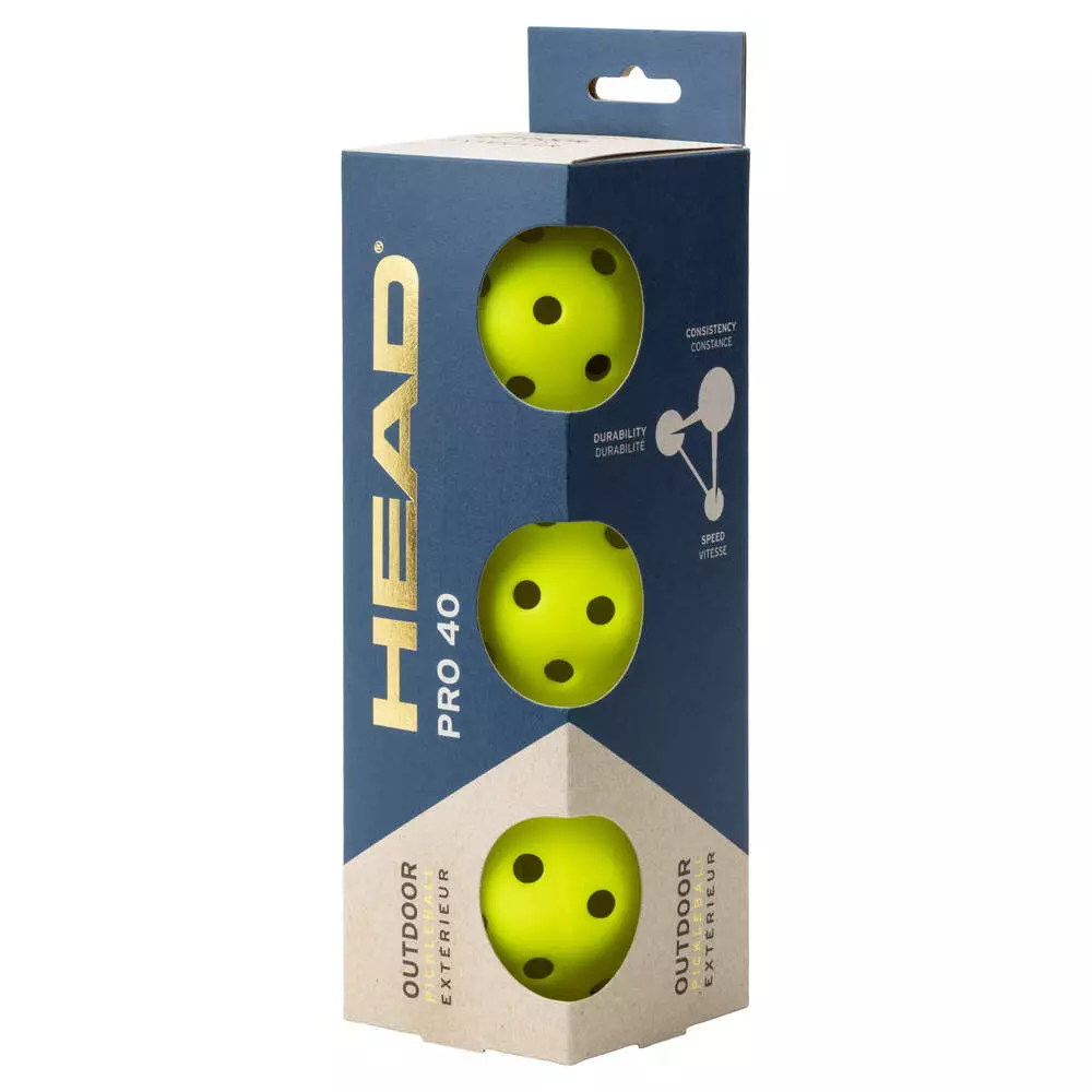 HEAD Pro 40 Pickleball (1 Box/3 Balls) 557025 - Bola Pickleball