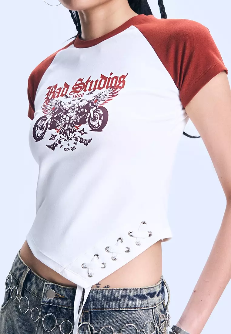 Asymmetric Raglan Slim Cropped T-Shirt