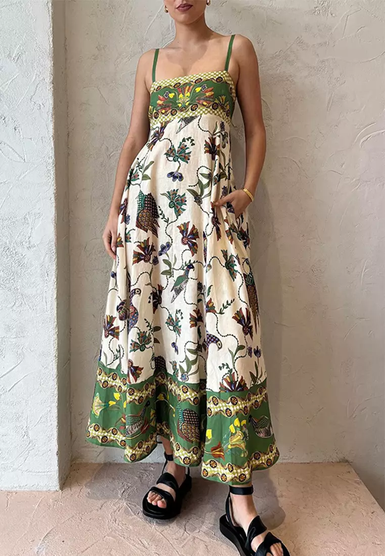 Women's summer printed hollow sexy suspender dress