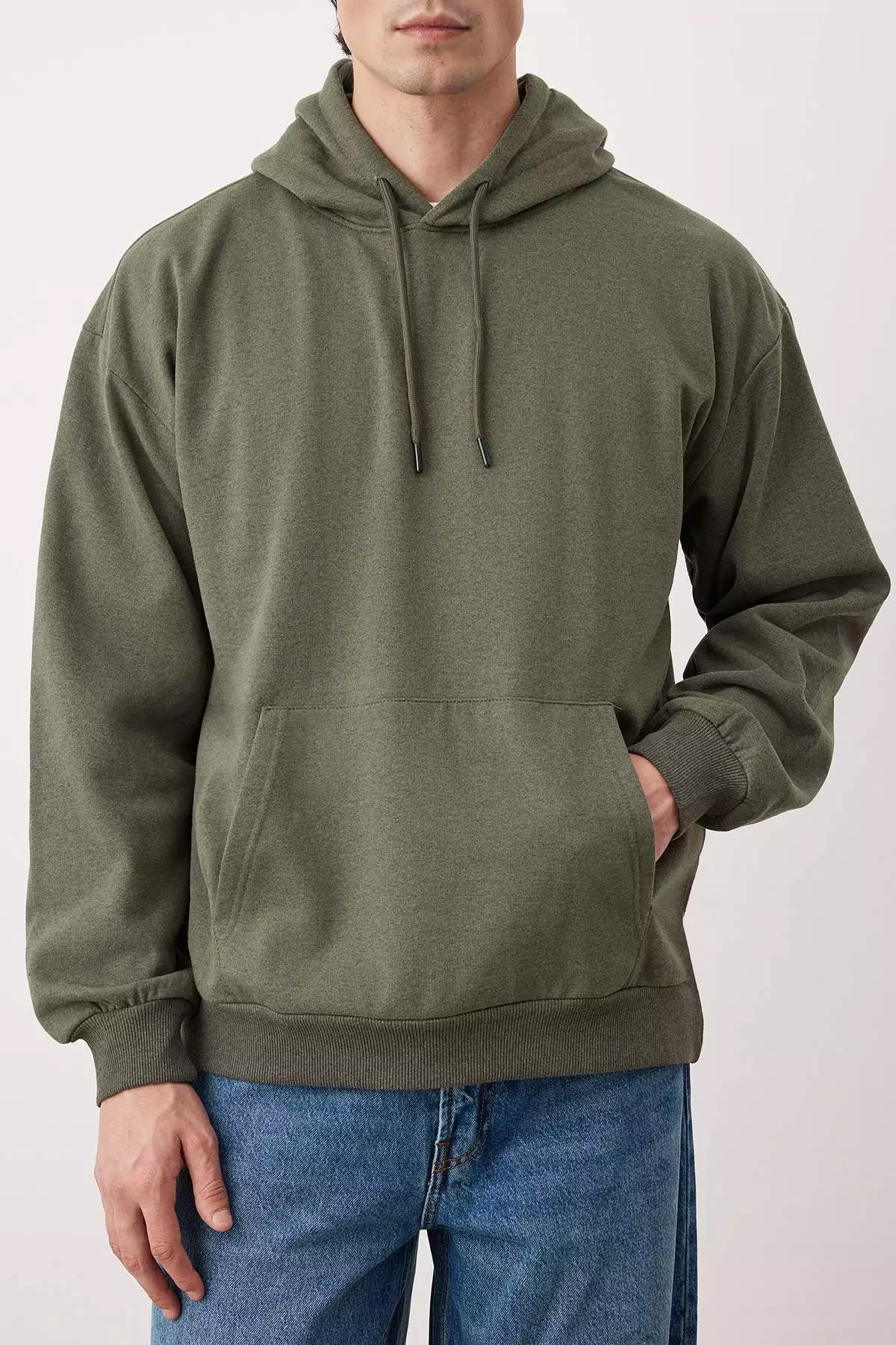 Khaki Oversize/Wide Cut Hooded Fleece/Warm Floral Printed Sweatshirt