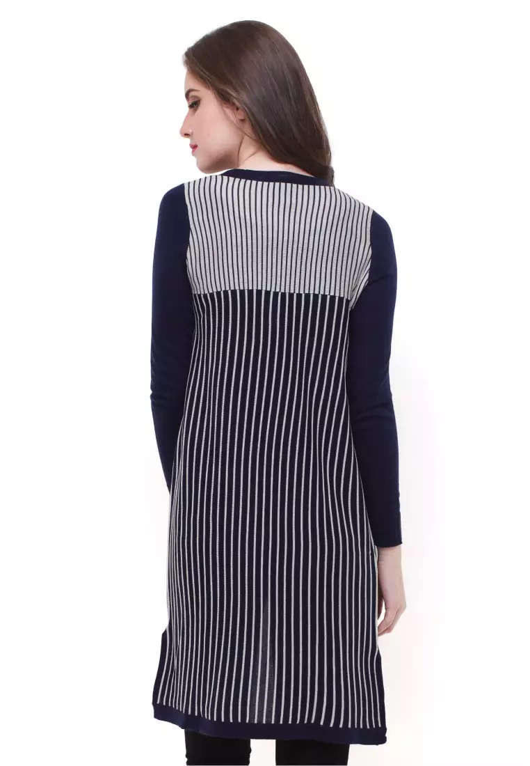 LGS - Sweater Wanita - Model Terusan - Motif Garis - Biru