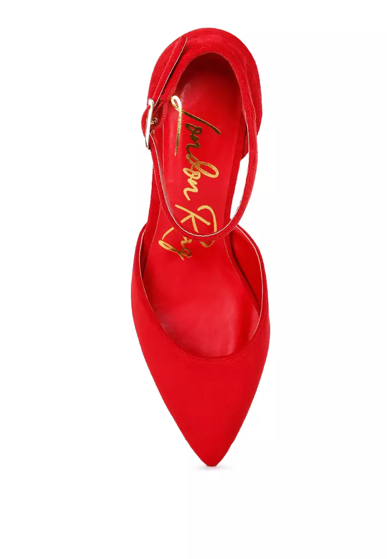 Red Metallic Accent Angle Heeled Sandals