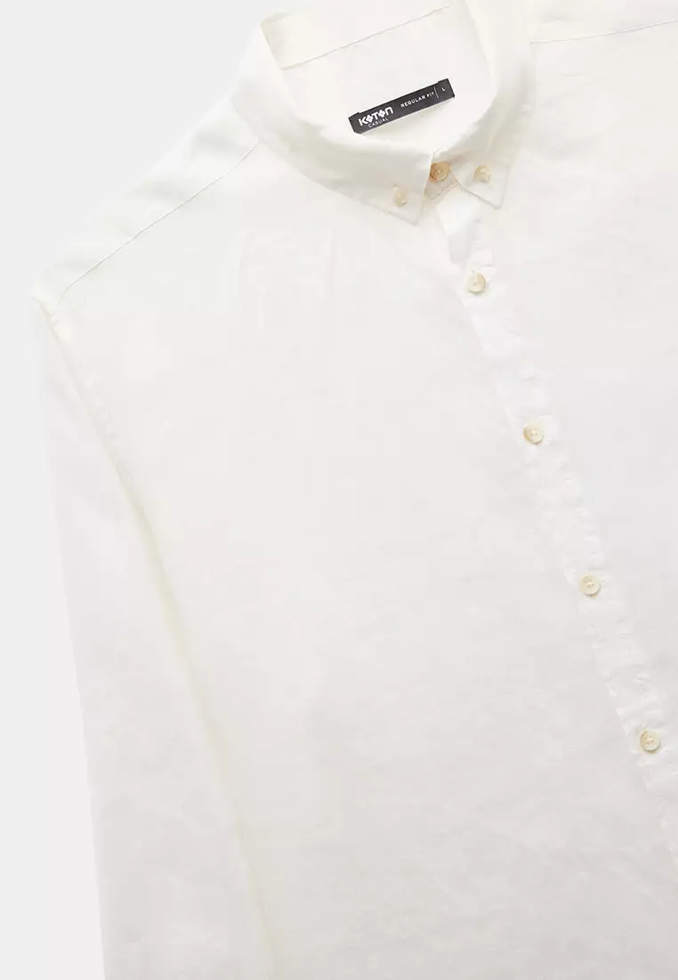 Long Sleeve Regular Fit Button Collar Classic Linen Shirt