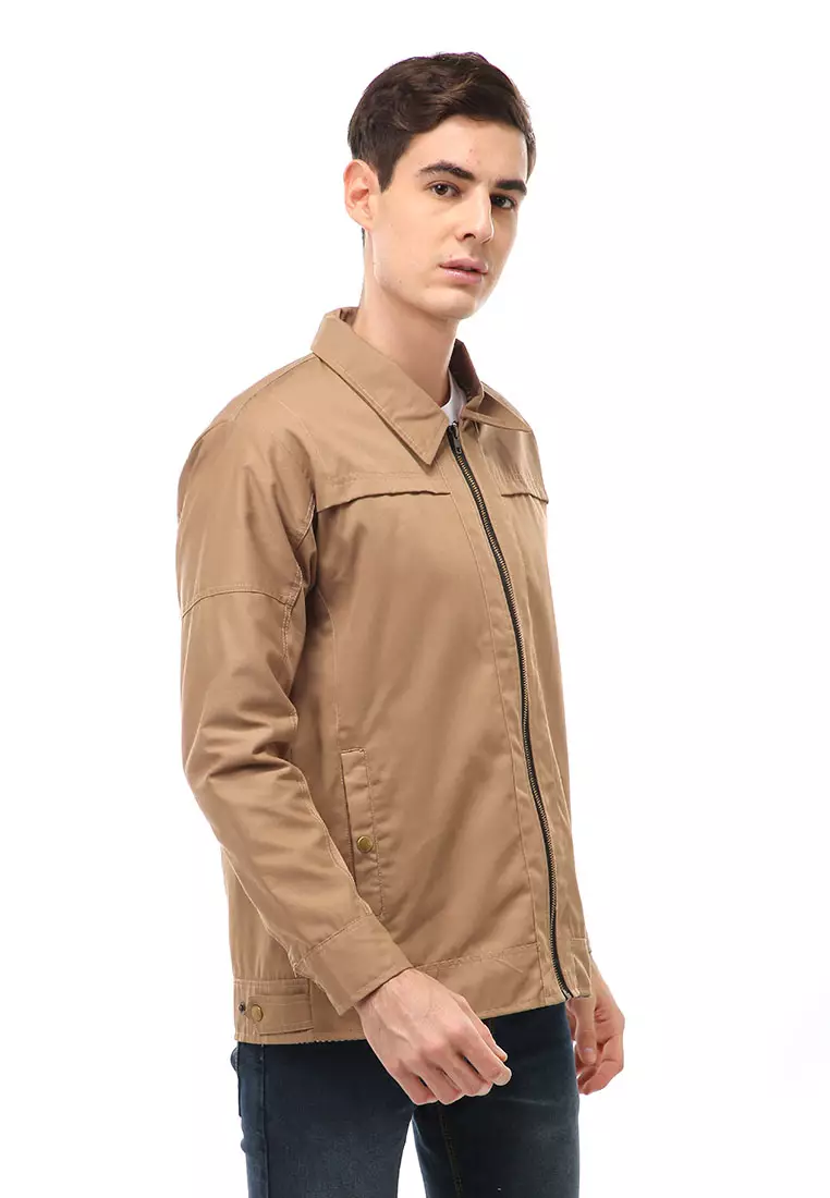 Clover Outerwear Jacket Fashion Pria Motif Polos Material Cotton ORIGINAL - Dark Cream