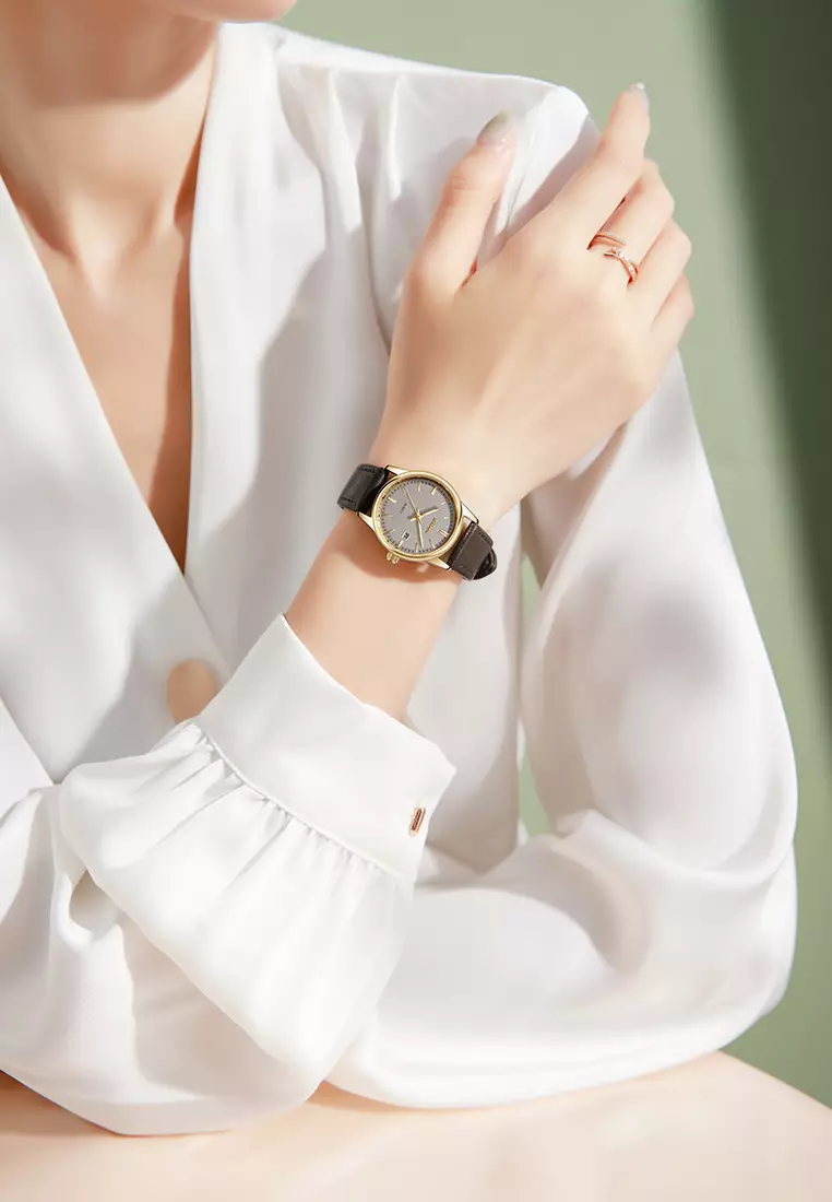 Jam Tangan Wanita Original Anggun Kalender Tali Kulit Anti Air Jam Tangan Cewek