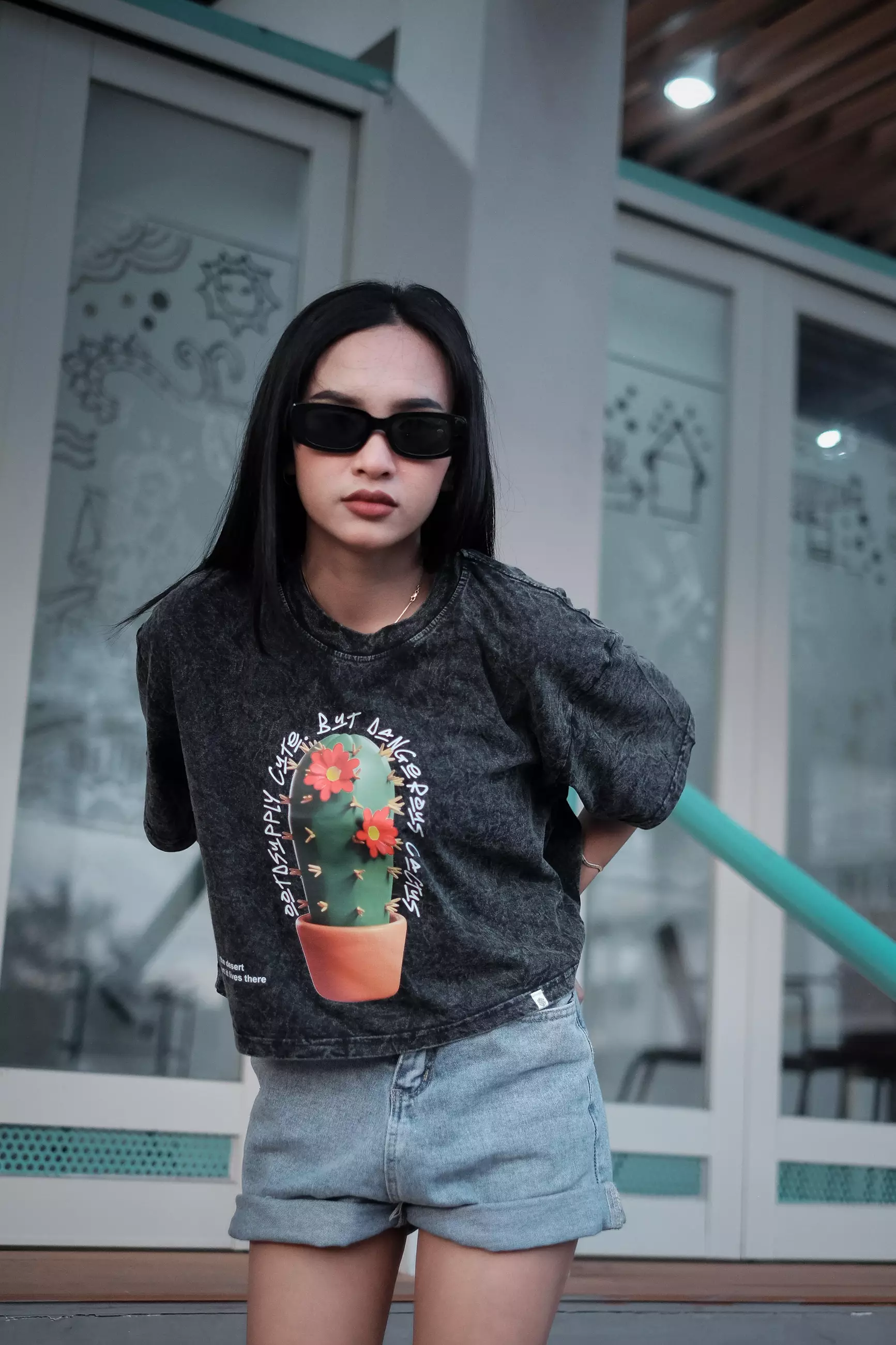 OOTDSUPPLY Croptee Oversized Sandwash Cactus | Croptee Oversize Wanita