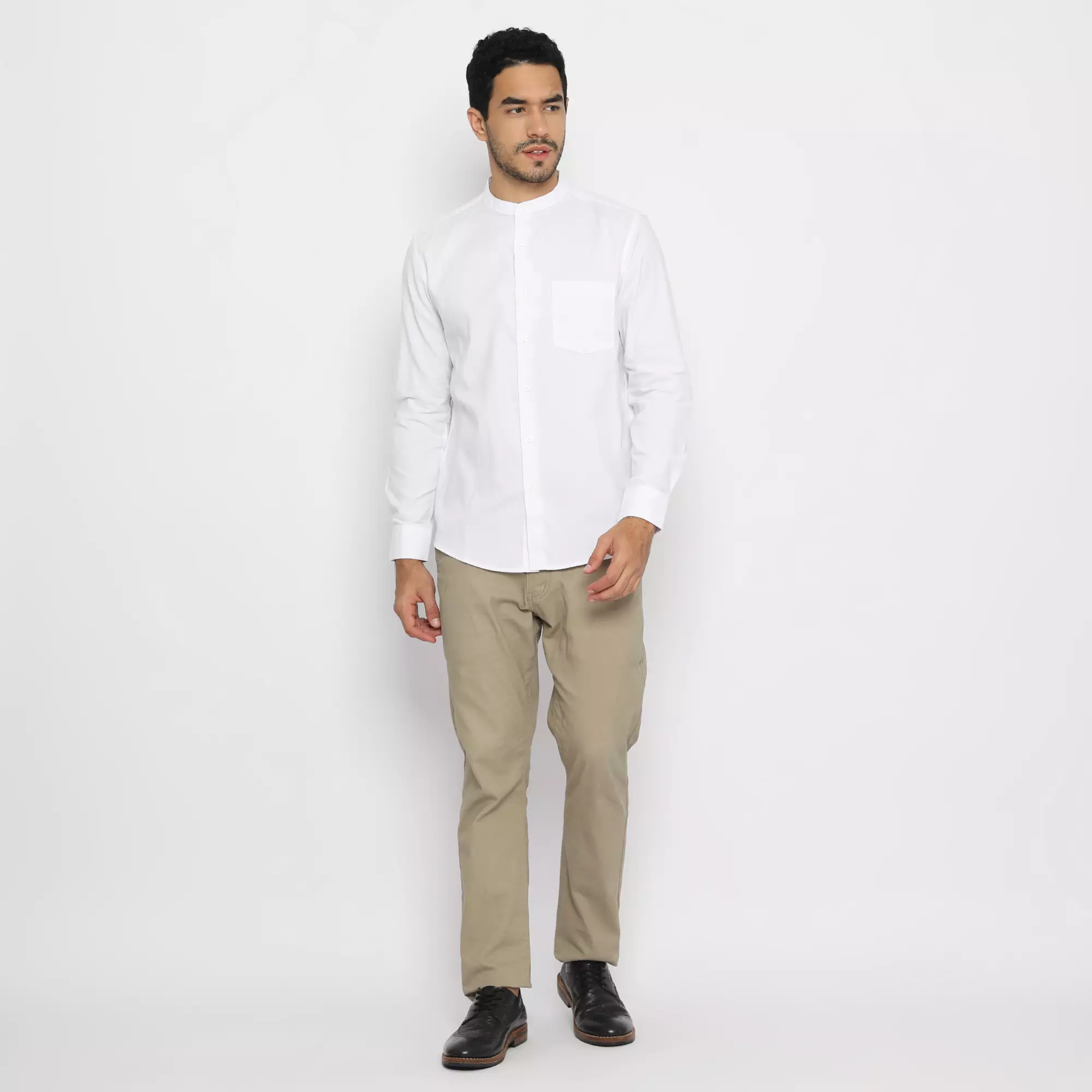 Platini Kemeja Pria Koko Shanghai Lengan Panjang Katun Oxford Putih 22030