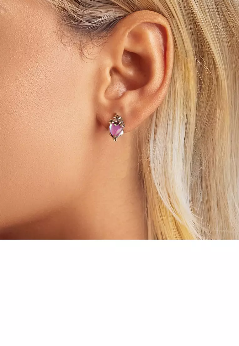 Orecchini A Cerchio In Argento 925 Con Zirconi Cubici Trasparenti A V - Nuovi Senza Confezione
