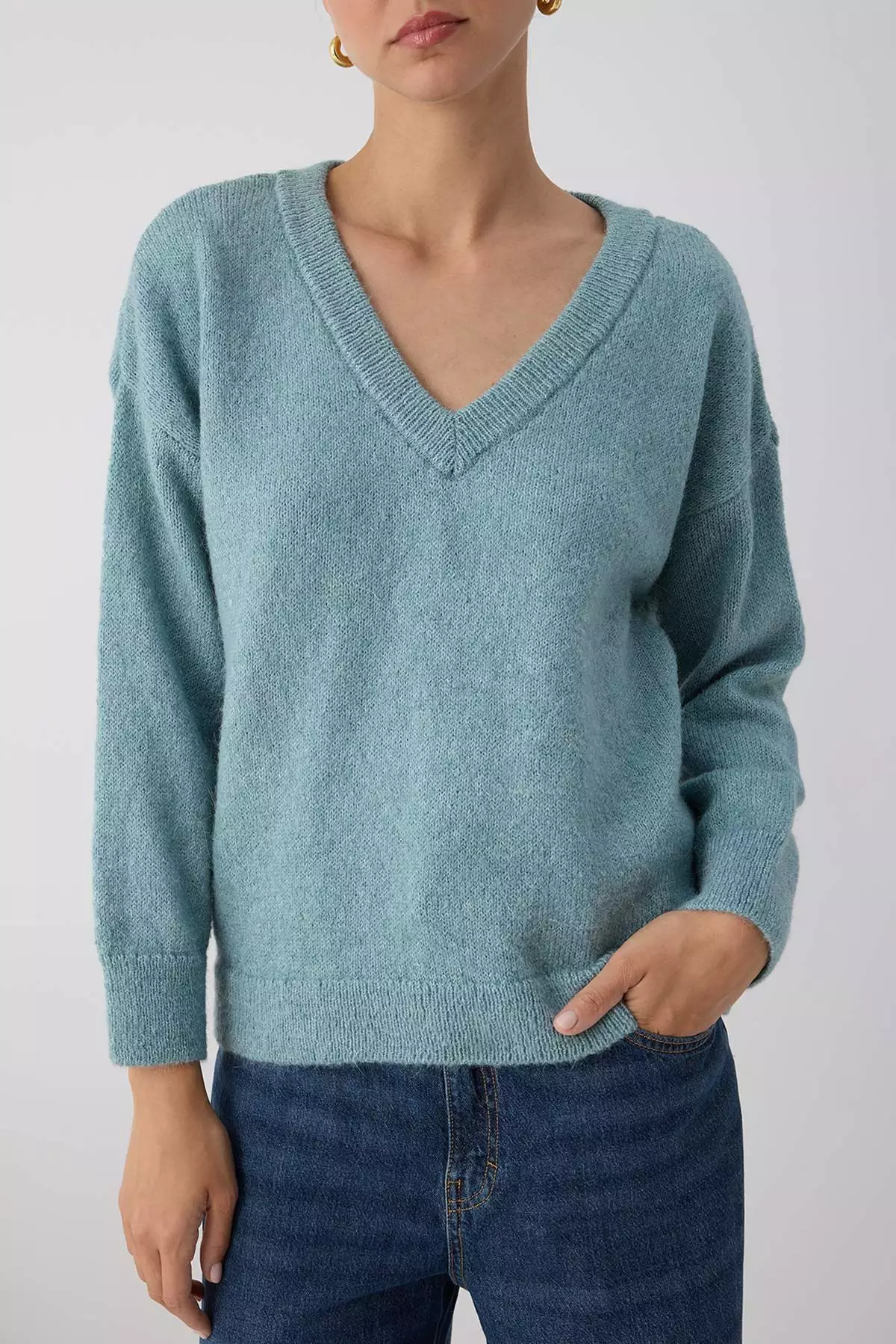 Mint Alpaca Wool Blended Wide Fit Premium Yarn Knitwear Sweater