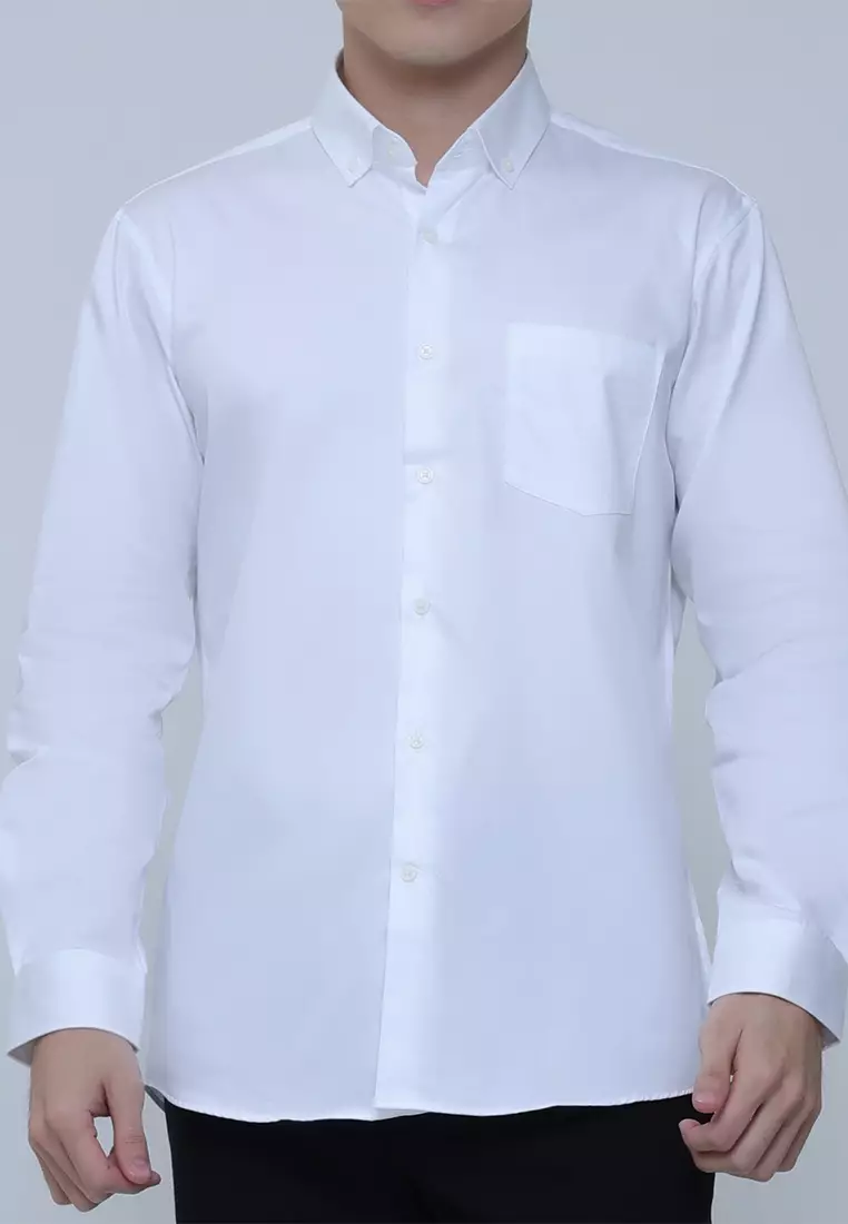 Slim Fit Solid Cotton Long Sleeve Dress Shirt