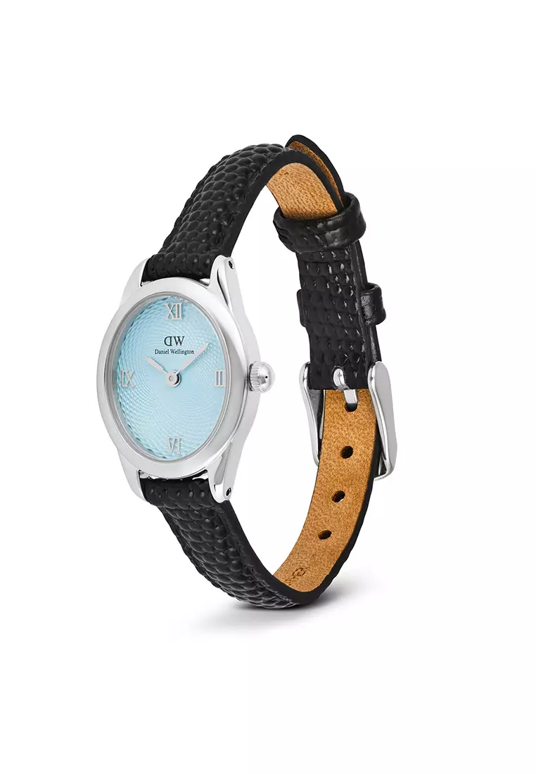 Ophelia Mini Black Lizard Ice Blue Guilloché Silver - Women Watch Stainless Steel Leather Strap watch DW Official Authentic Original jam tanggan perempuan DW jam tangan
