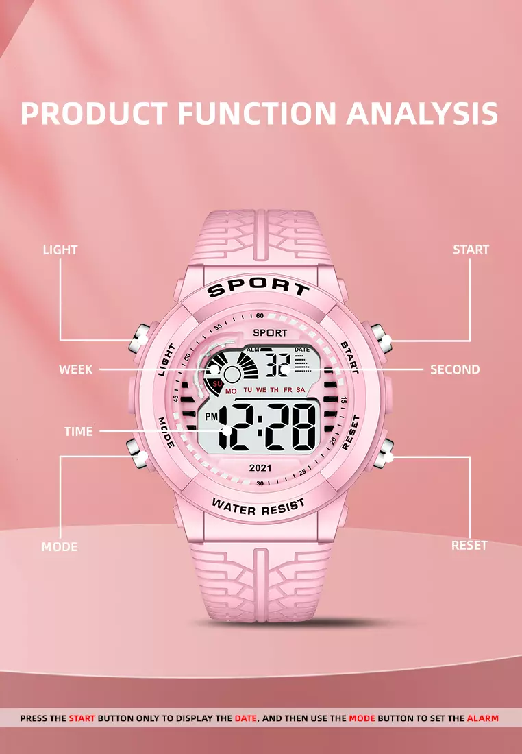 Jam Tangan Wanita Digital Tali Silikon Jam Murid Olahraga Mode Jam Tangan Wantia pink