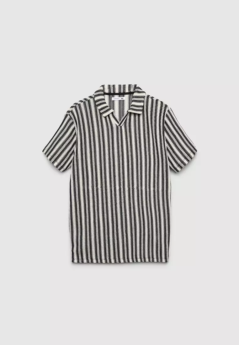 Men's Striped Crochet Polo T-Shirt