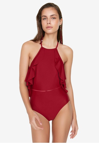 Trendyol red Ruffled Swimsuit 86C3FUS0A15381GS_1