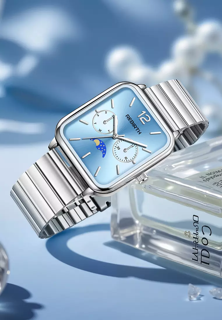 Jam Tangan Wanita Elegan Mewah Casual Anti Air Original Kekinian Tali Stainless Steel Jam Tangan Cewek blue