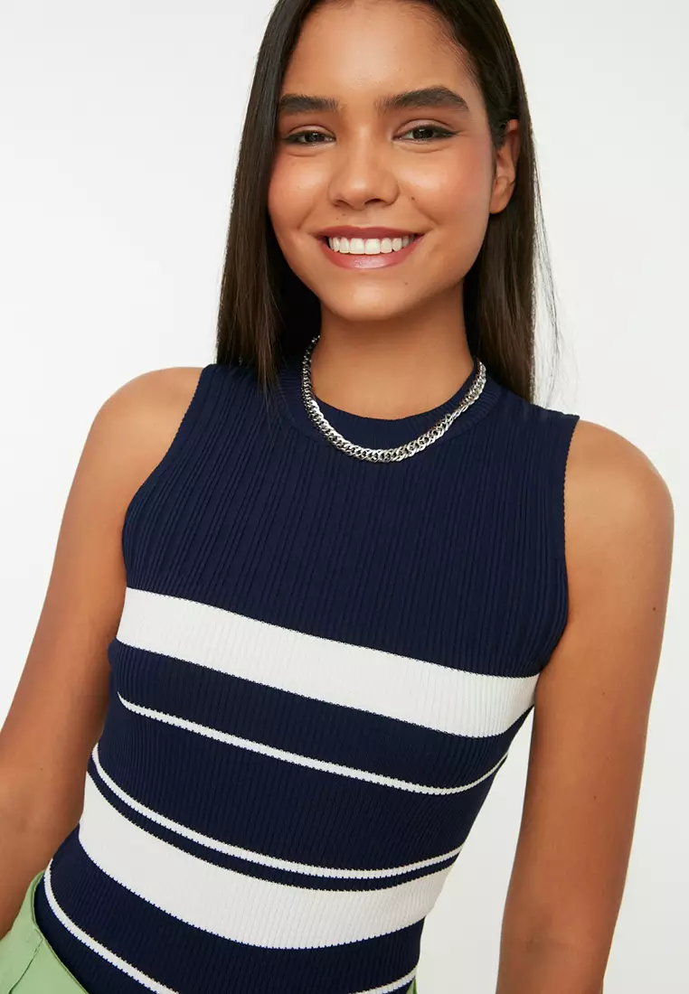 Striped Sleeveless Knit Top