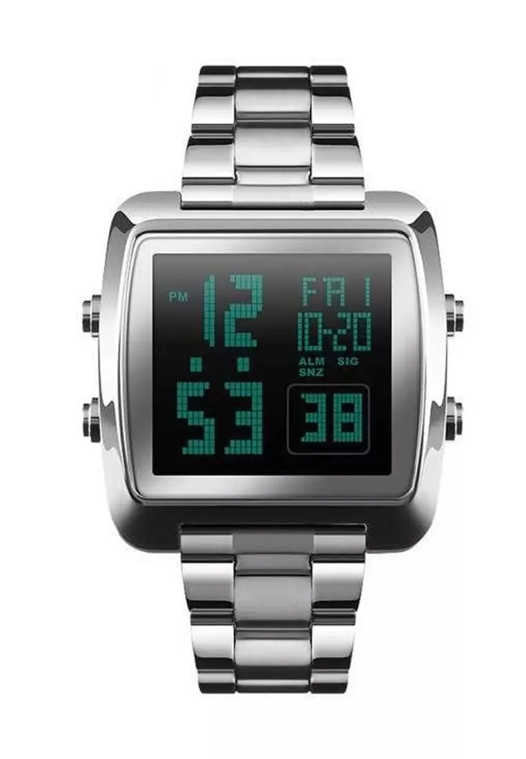 Jam Tangan kasual Modern Digital Pria Waterproof 30m Strap Tali Material Stainless Steel AT43 ORIGINAL