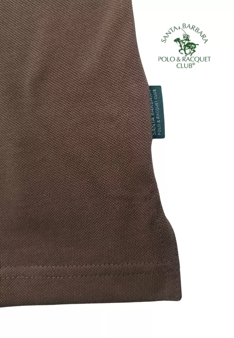 Plain Polo Shirt for Men With Logo Embroidery on Chest - Brown