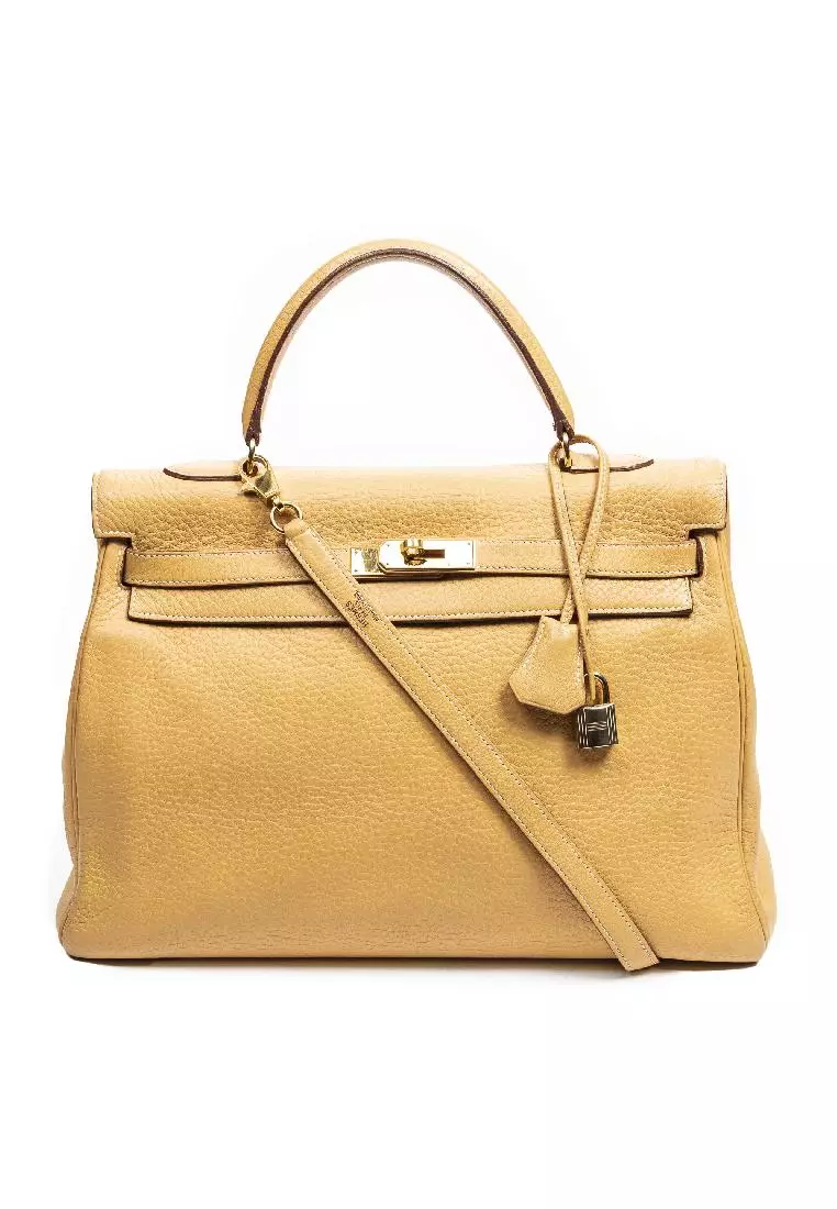 Hermes Handbag Kelly 32 Outer Stitching Natural Beige Gold Canvas