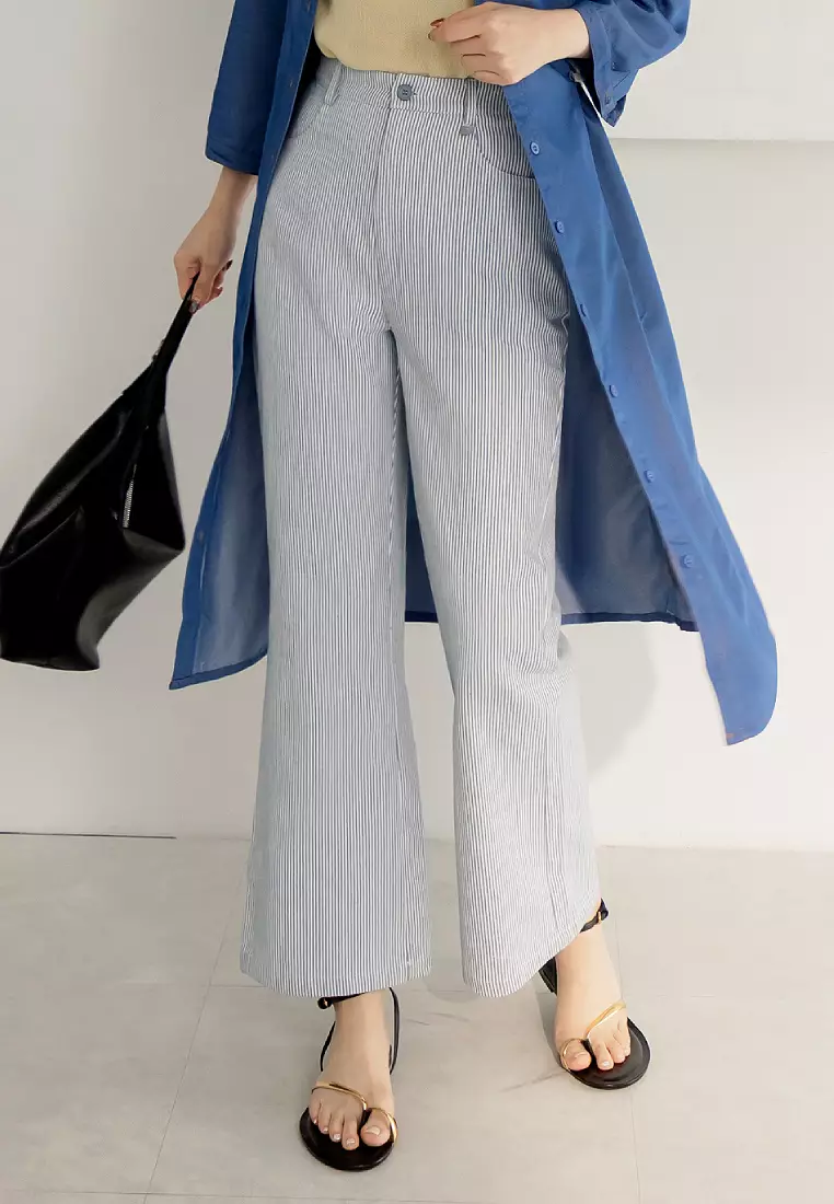 Subtle Striped Shell Button Trousers [BA7796]