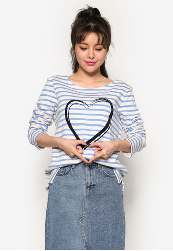Striped Heartesprit outlet 台灣 T-Shirt, 服飾, 上衣