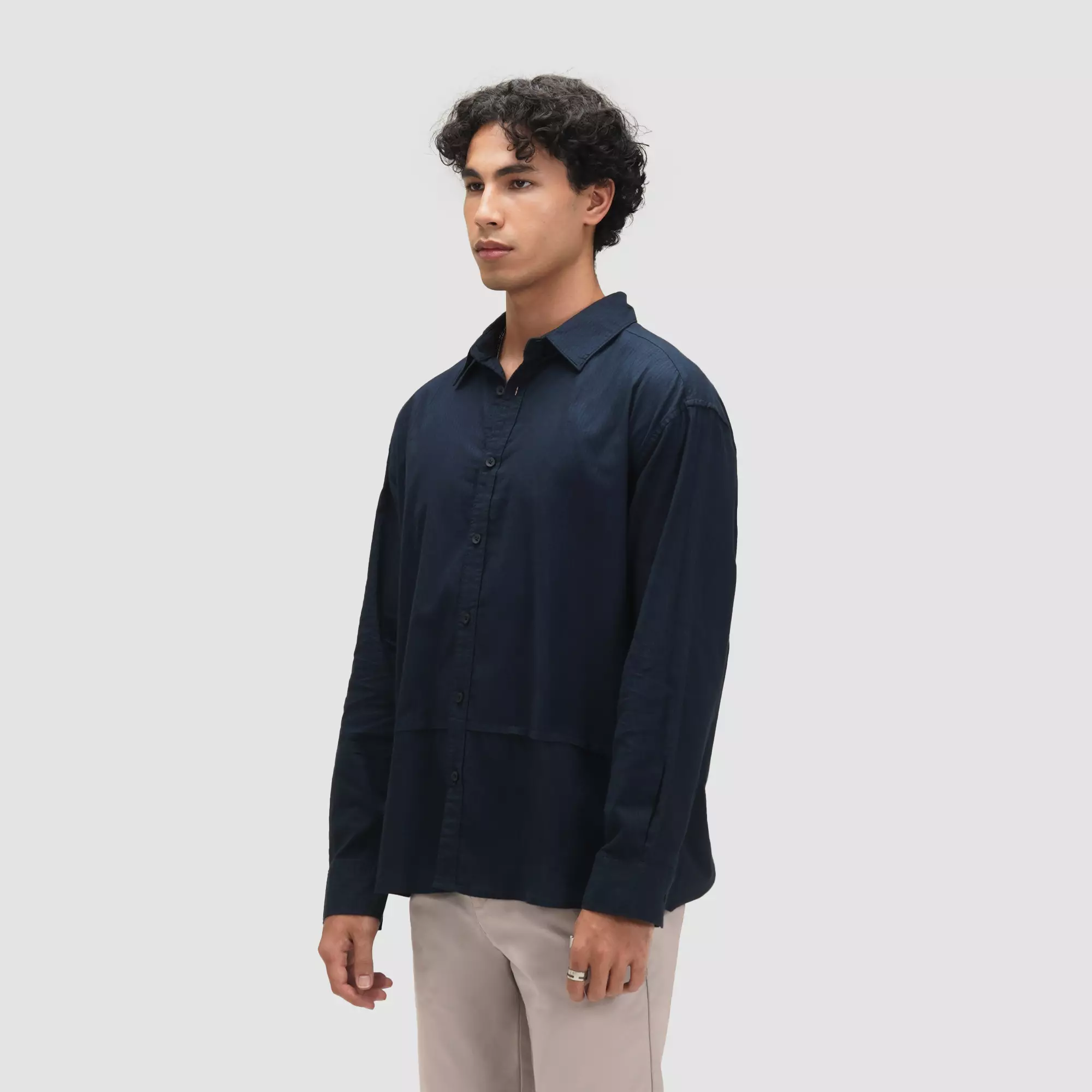 CELCIUS Kemeja Lengan Panjang LIN001743C Navy