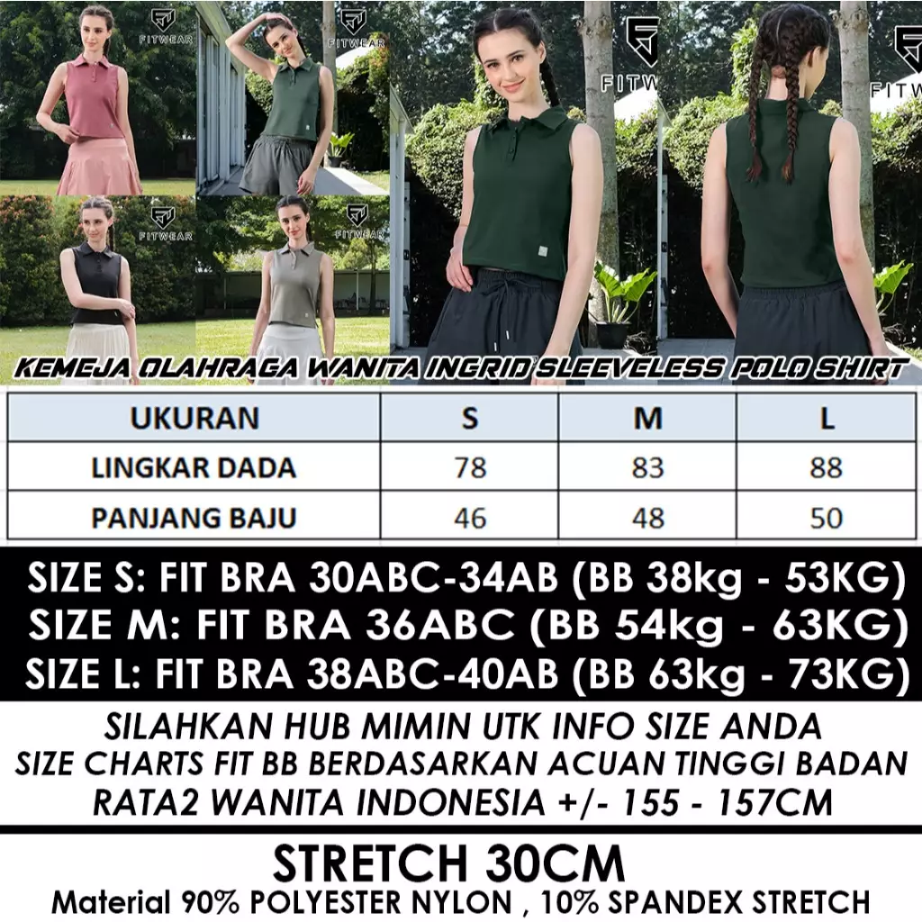 Fitwear Kaos Olahraga Padel Tennis Wanita INGRID SLEEVELESS POLO SHIRT - BLACK