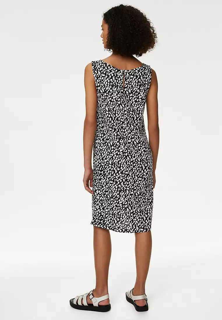 Linen Rich Printed Round Neck Shift Dress