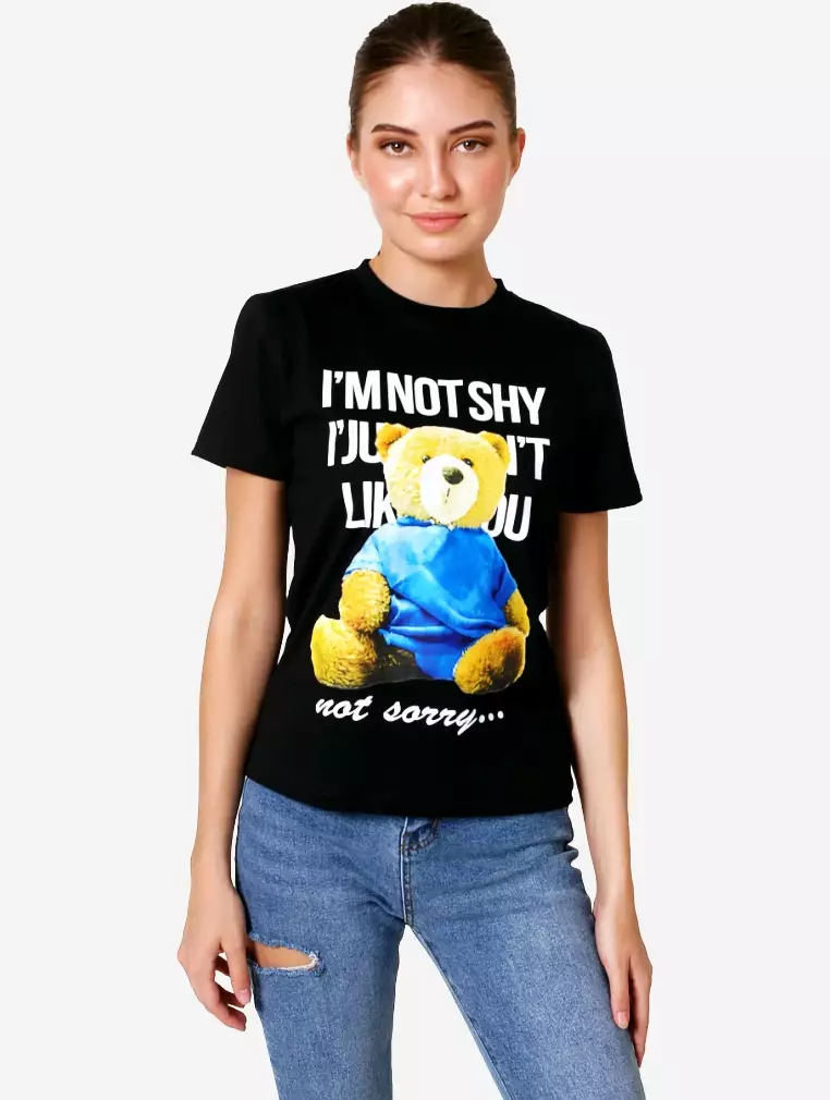 TONIQUE Kaos Katun Combed Wanita Hitam MOLLY Women's Regular Fit Cotton Combed 24s Graphic T-Shirt